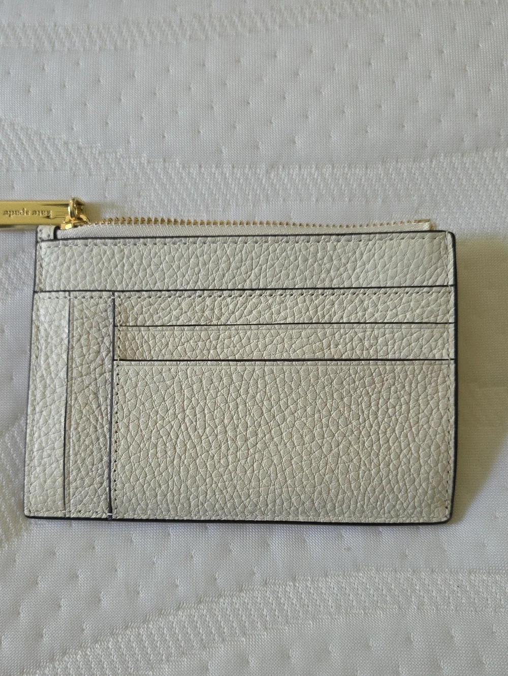 Kate Spade Pebbled Leather Ceam Card Wallet with Gold Spade Logo